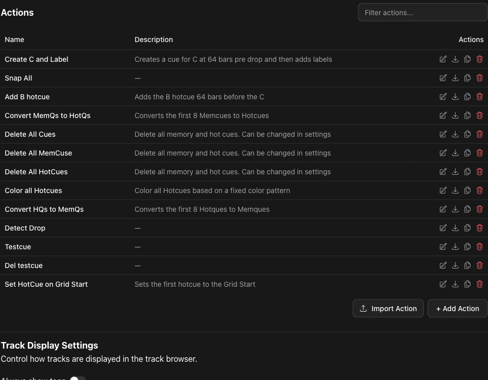 RekordBoxer action editor with steps that add, color and convert cues